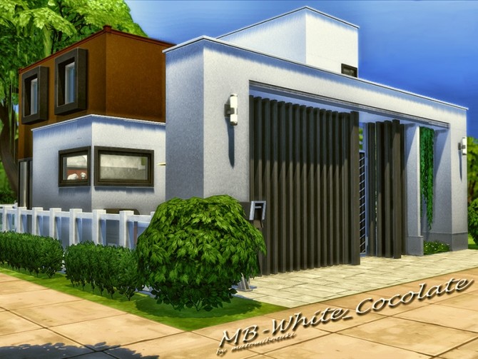 Sims 4 MB White Cocolate modern cube style house by matomibotaki at TSR