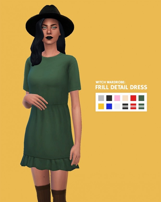 Sims 4 Witch wardrobe: frill detail dress by Christina at Sulsulhun