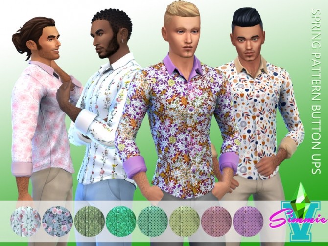 Sims 4 Spring Print Button Up by SimmieV at TSR