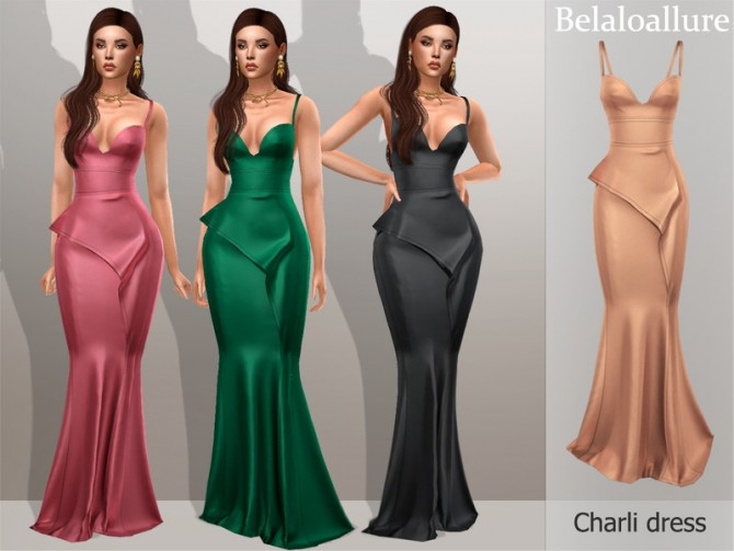 Sims 4 Belaloallure Charli simple silk satin dress by belal1997 at TSR