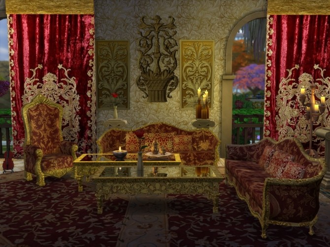 Sims 4 Red Royalty! Sofa, Golden Table and Chair Recolors at Anna Quinn Stories