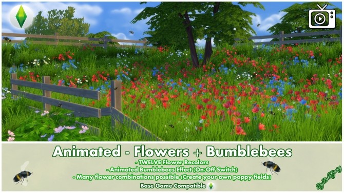 Sims 4 Animated Flowers + Bumblebees by Bakie at Mod The Sims