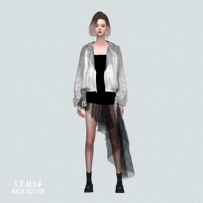Sims 4 Asymmetric Mini Dress With Leather Jacket at Marigold