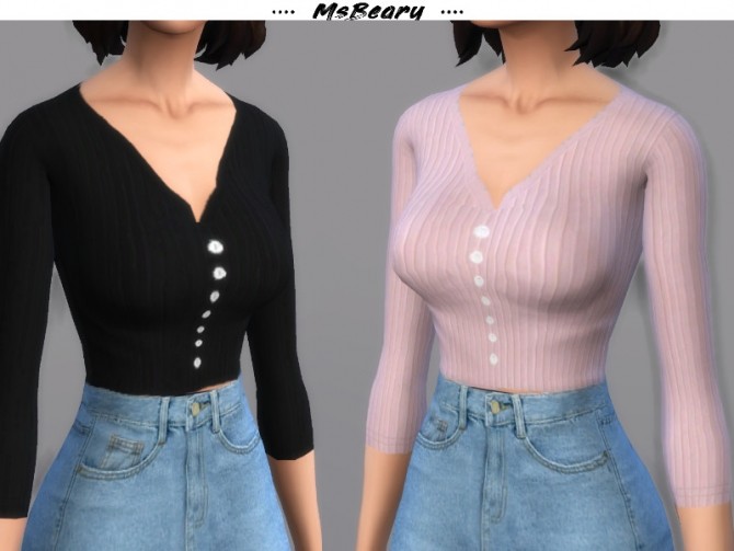Sims 4 Rib Nit Button Shirt by MsBeary at TSR