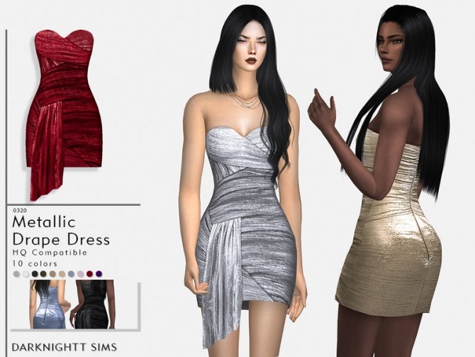 Sims 4 Metallic Drape Dress by DarkNighTt at TSR