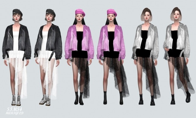 Sims 4 Asymmetric Mini Dress With Leather Jacket at Marigold