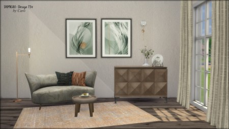 Loveseat, console, plate, curtains & paintings at DOMICILE Design TS4