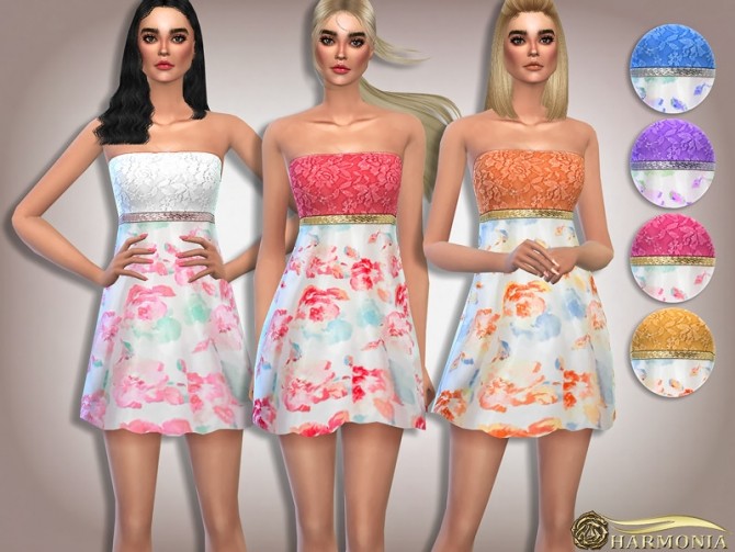 Sims 4 Lace and Floral Print Dress by Harmonia at TSR
