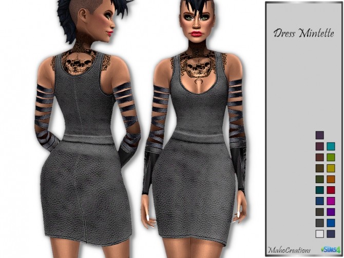 Sims 4 Leather Dress Mintette by MahoCreations at TSR