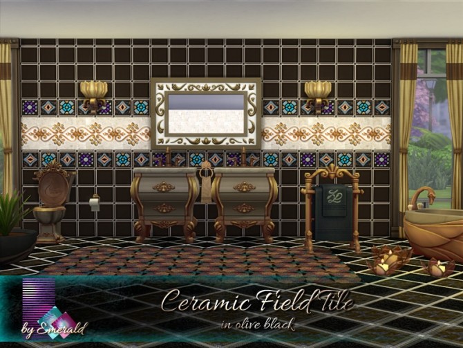 Sims 4 Ceramic Field Tile in olive black by emerald at TSR