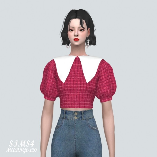 Sims 4 Flower Retro Big Collar Blouse V2 at Marigold