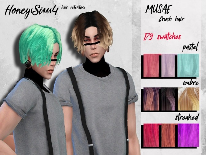 Sims 4 Male hair retexture MUSAE Crush by HoneysSims4 at TSR