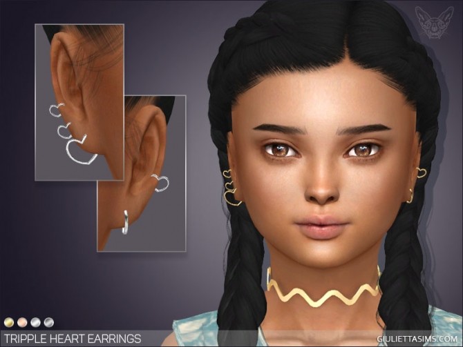 Sims 4 Triple Heart Earrings For Kids at Giulietta