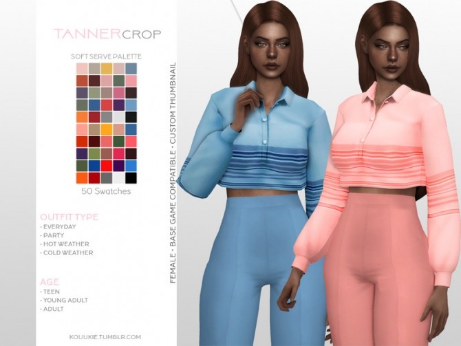 Sims 4 Tanner Crop top by Kouukie at TSR