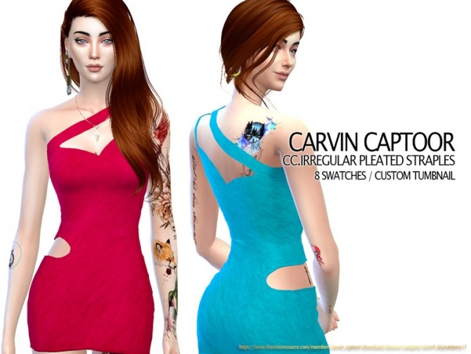 Sims 4 Irregular pleated straples dress by carvin captoor at TSR