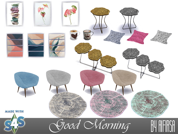 Sims 4 Good Morning set of furniture and decor at Aifirsa