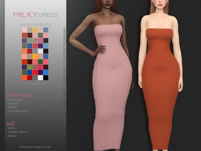 Sims 4 Milky Dress by Kouukie at TSR
