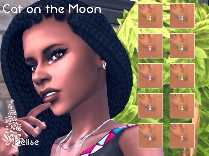 Sims 4 Cat on the Moon earrings by Delise at Sims Artists