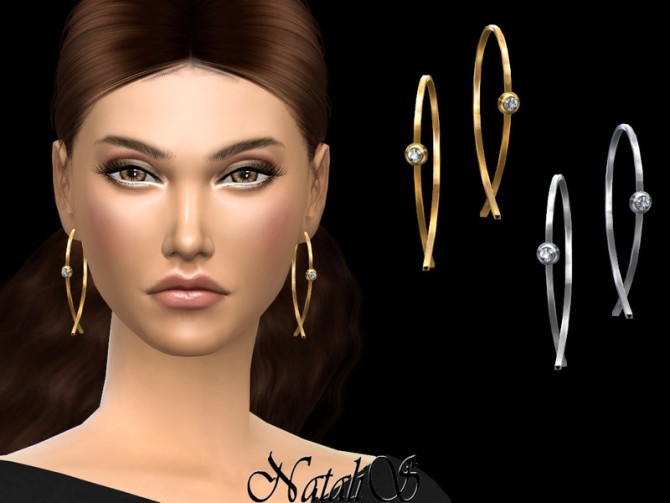 Sims 4 Modern wire hoop diamond earrings by NataliS at TSR