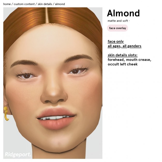 Sims 4 Almond Face Overlay at Ridgeport