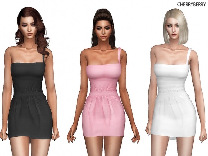 Sims 4 One Shoulder Dress by CherryBerrySim at TSR