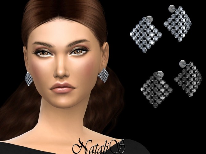 Sims 4 Curved square crystal earrings by NataliS at TSR