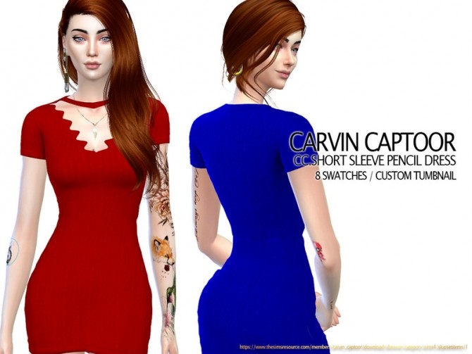 Sims 4 Short Sleeve Pencil Dress by carvin captoor at TSR