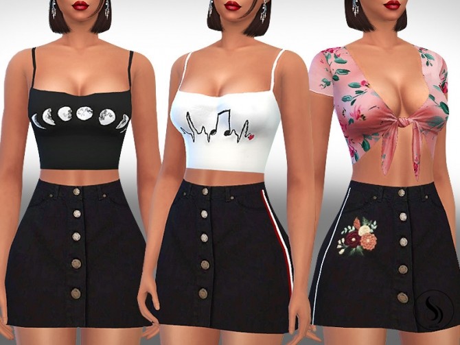 Sims 4 Black Front Button Denim Skirts by Saliwa at TSR