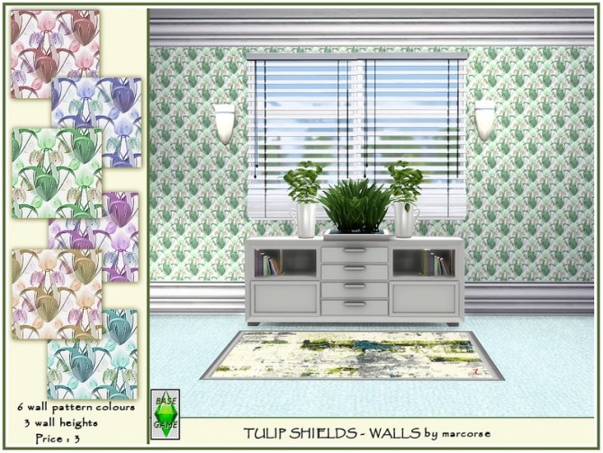 Sims 4 Tulip Shields Walls by marcorse at TSR