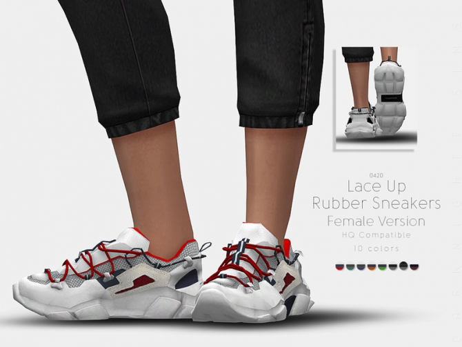 Lace Up Rubber Sneakers F by DarkNighTt at TSR » Sims 4 Updates