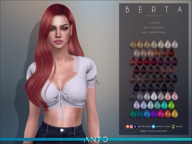 Sims 4 Berta Hairstyle by Anto at TSR
