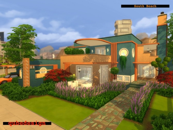 Sims 4 South Beach house No CC by QubeDesign at TSR