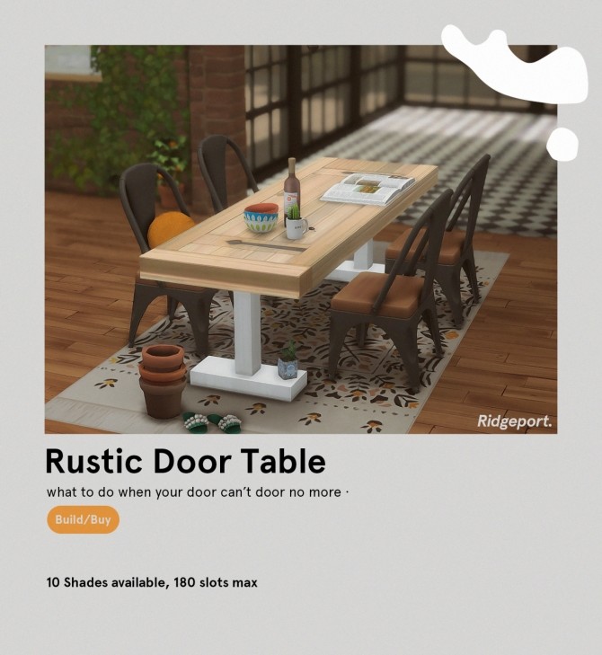 Sims 4 Rustic Door Table at Ridgeport