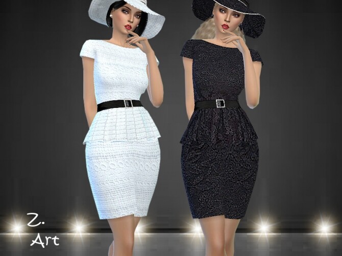 Sims 4 LadieZ dress with peplum and matching hat by Zuckerschnute20 at TSR