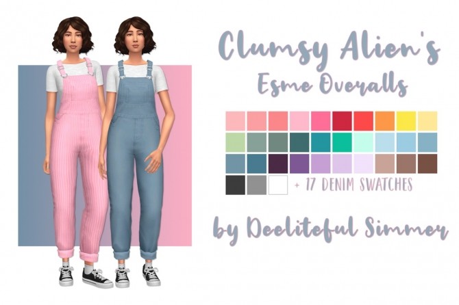 Sims 4 Clumsyaliens Esme overall​ recolors at Deeliteful Simmer