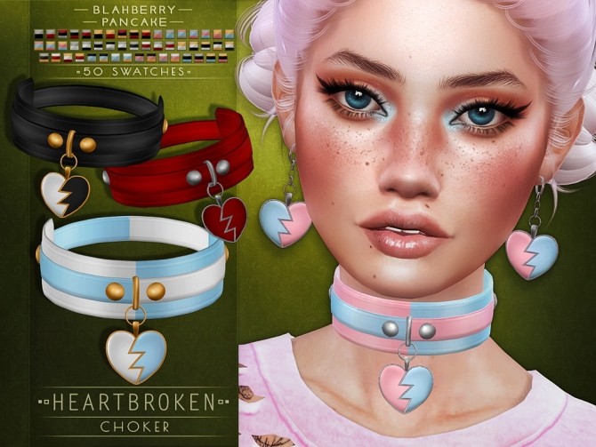 Sims 4 Heart broken choker & earrings at Blahberry Pancake