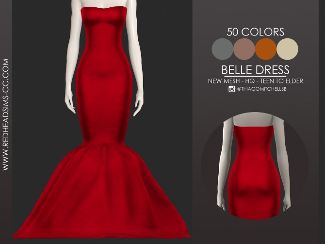 Sims 4 BELLE DRESS by Thiago Mitchell at REDHEADSIMS