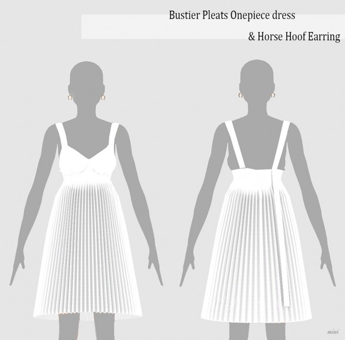 Sims 4 Bustier Pleated One Piece dress & Horse Hoof Earrings at MINI SIMS