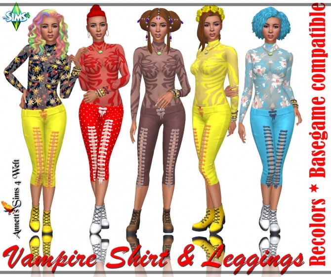 Sims 4 Vampire Shirt & Leggings Part 1 at Annett’s Sims 4 Welt