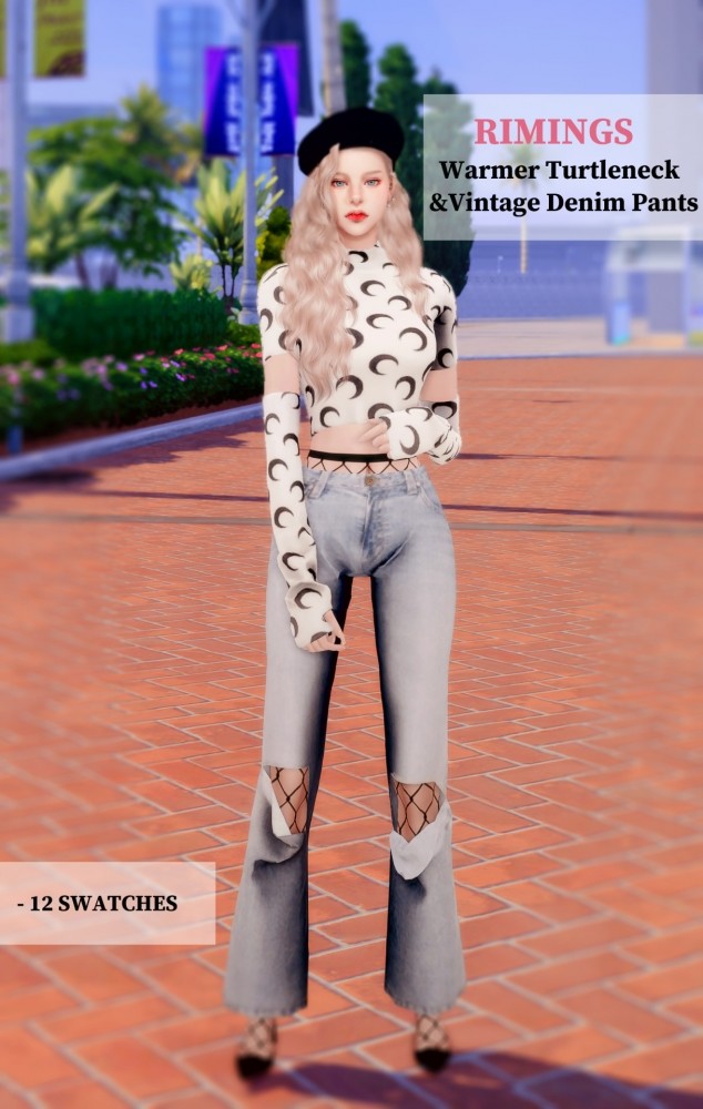 Sims 4 Warmer turtleneck & Vintage denim pants at RIMINGs