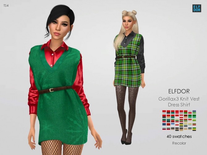 Sims 4 Gorillax3 Knit Vest Dress Shirt RC at Elfdor Sims