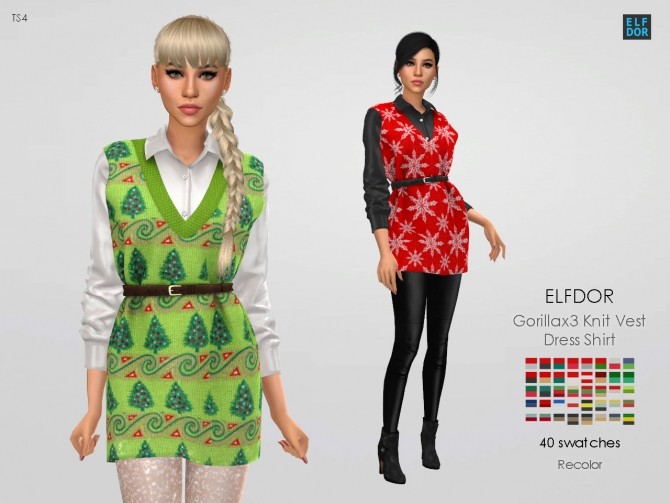 Sims 4 Gorillax3 Knit Vest Dress Shirt RC at Elfdor Sims