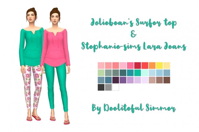 Sims 4 Joliebeans Surfer top & Stephanine sims Lara jeans recolors at Deeliteful Simmer