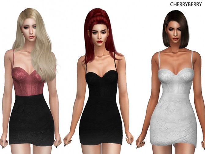 Sims 4 Lace Mini Dress by CherryBerrySim at TSR