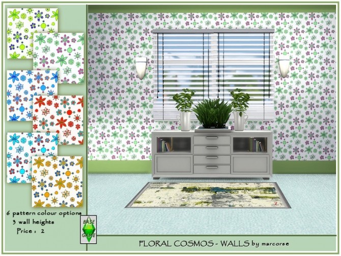 Sims 4 Floral Cosmos Walls by marcorse at TSR