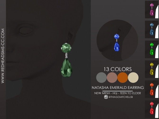 Sims 4 NATASHA EMERALD EARRINGS by Thiago Mitchell at REDHEADSIMS