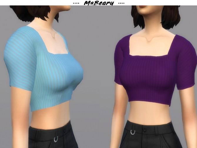 Sims 4 Puffy Sleeve Striped Top by MsBeary at TSR