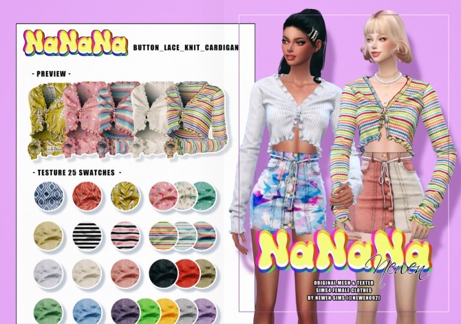 Sims 4 NaNaNa set: Denim Jacket, Skirt, Knit Cardigan, Overalls & Sweatshirts at NEWEN