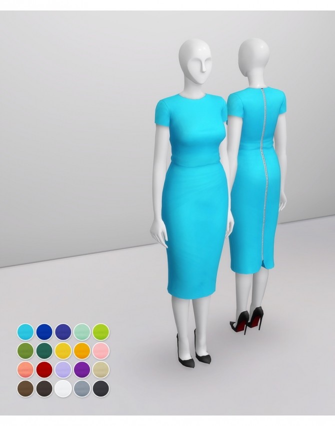 Sims 4 Fitted Dress in Turquoise at Rusty Nail
