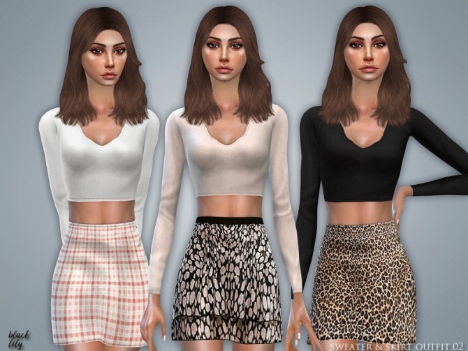 Sims 4 Sweater & Skirt Outfit 02 by Black Lily at TSR